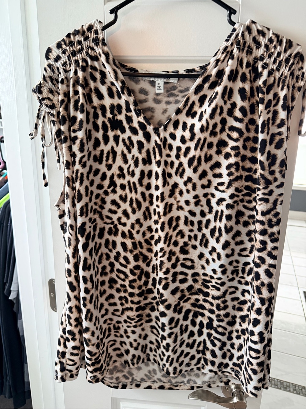 Chaus Animal Print V-Neck Blouse - Black and Tan